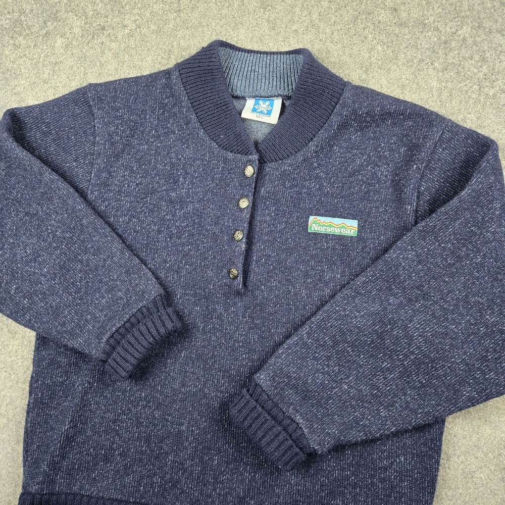 Norsewear Sweater Mens Large Blue Henley Neck Button Wool Blend Pullover Knit‎
